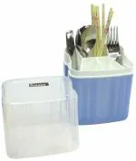OLRADA 5 partition Cutlery Spoon and Fork Organizer with Drainer And cover (Standard, Blue)