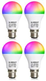3A BRIGHT 9-Watt B22 Round 3 Color In 1 Led Bulb Red Blue Pink Pack Of 4