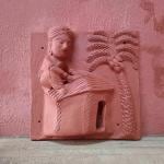 Prosperity Molela Terracotta Man Making a Roof Classic Decorative Interior Exterior Tile Showpiece for Wall Decor - (Color- Brown, Size - Length 22.5 x Width 2.5 x Height 22.5 cm)