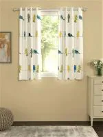 Urban Space 100% Cotton Curtains for Windows, Set of 2 Curtains with Stainless Steel Rings (Hummingbird Blue , 5feet x 5feet)