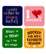 Whats Your Kick Hockey is My Favourite Season Printed Set of 4 Coasters With Beautiful Metal Stand