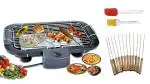 Inditradition 2000W Electric Barbecue BBQ Grill with 12 Skewers, Oil Brush & Spatula (Combo Pack) | Smokeless, For Indoor-Outdoor (Black)