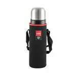 Cello Duro Tuff Steel Series- Flip Double Walled Stainless Steel Water Bottle with Durable DTP Coating and Thermal Jacket, 750ml, Black