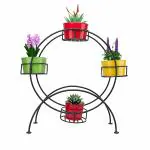 OKASHA Beautiful Round/Circle Shaped Iron Plant Stand/Plant Stand for Balcony/Flower Pot Stand/Pot Stand for Outdoor Plants/Planter Stand/4 Pot Holder BLACK