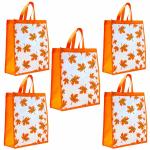 CARRY CLOUD Non-Woven Autumn theme Stitched Fabric Reusable Grocery Shopping Goodies Bag Promotional Bag for Gift Bag Wedding Bags 13 * 15 * 5Inch (PACK OF 5) (IVORY AUTUMN THEME STIITCHED) | White