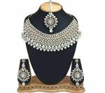 Gyaan Jewels Handmade Gold Plated Alloy Necklace, Earring and Maang Tikka Set White, Silver (Women, Girls) Free Size