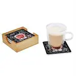 EZ Life Coffee Wood Coaster Set With Holder (Set of 6) Pack of 1