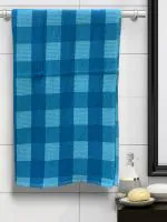 Athom Living Premium Cotton Light weight Quick-Dry High Absorbent Cotton Bath Towel S Blue Checks, 75x150 Cm (Pack Of 1)