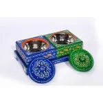 Mahaveer Art Industries Wooden Handpainted Metal Bhopu with Tribal Musicians on stand Multicolor