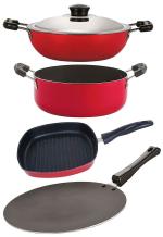 Nirlon 4 pcs of Red and Black Non-stick Kitchen Cooking Utensil Combo Set, Standard