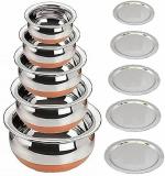 LIMETRO STEEL Dishwasher Safe Silver Stainless Steel Handi with Lid 0.5, 0.75, 1, 1.5 and 2 L (Pack of 5)