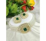 Gyaan Jewels Handmade Gold Plated Alloy Earring and Necklace Set Green, White (Women) Free Size