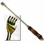 Popli Antique Style Brass Back Scratcher with Wooden Handle (19.5 Inch, Gold)