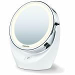 Beurer BS 49 Illuminated Chrome Finish Round Floor Mount Standing Mirror with Bright LED Light with 12 LEDs and Battery Powered
