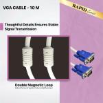 Zebion VGA Male to Male Connectors, Double Magnetic Loop Cable Rapid 10 White