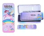 SAMVARDHAN Unicorn 3D Metal Geometry Box Big and Mini Geometry Box for Kids Pencil Case Getromrty Box for Girls School Pencil Box for Girls Unicorn Metal Gift Set for Girls