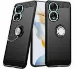 Unistuff Back Case Cover for Honor 90 5G with Magnetic Kickstand | Premium Matte Finish | Camera Bump Protection | Rubberized Ring Cover - Night Black, 78473