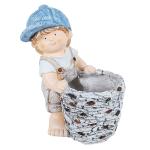 Wonderland Blue Resin Boy Statue With Planter - 29.8 x 20.3 cms