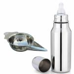 PGD Plain Silver Stainless Steel Baby Feeding Bottle, Extra Long & Deluxe Design, with Feeder Spoon - 350 ml