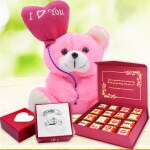 Midiron Handmade Chocolate Gift Hamper| Romantic Gift for Girlfriend, Wife, Husband, Boyfriend| Special Gift for Valentine's Day, Birthday, Anniversary and any Special Occasion (Chocolate Box, Teddy, Copuple Ring)