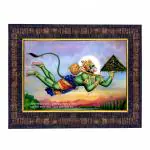 Hawai Lord Hanuman with Sanjeevani Parvat Designer Golden Wall Hanging Engineered Wood Photo Frame for Worship Use 8.5x7inch SFDI272BLKFRM