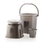 Bathroom Accessories Set Heavy Plastic Bath Set Bathroom Bucket(25Ltr), Mug(1.5Ltr), Stool 3 Pieces Combo Set for Home, Kitchen & Bathroom (25ltr3pc_Darkgrey_Square)