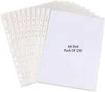 Shining Zon 120 Micron A4 Waterproof Transparent Document Leaf/Sleeve Sheet Protector Top Loading, Clear, Reinforced 11-Hole, Acid-Free, Archival Safe for Documents and Photos (Pack of 150)