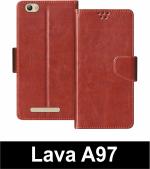 Sbms Lava A97 4G Brown Artificial Leather Shock Proof Flip Cover