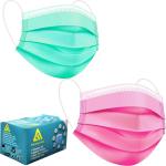 A1 Green, Pink Non Woven 3 Ply Antiviral And Pollution Face Mask With Nose Cap Combo, Free Size (Pack Of 100)