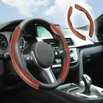 HUUSO Carbon Fiber Leather Steering Wheel Cover Anti Skid Wheel Protector Steering Wheel Booster Universal (Brown) Compatible with Hyundai i20 Elite (Type-II) 2018-2020