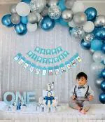 SpecialYou.in 1St Birthday Decoration With Monthly Photo Banner For Boys (Pack of 78)