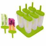 KARP Set of 6 Plastic Reusable Ice Pop Makers, Homemade Popsicle Frozen Ice Cream Moulds- Green