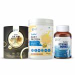 Fytika Shuddh Shilajit Gold and Silver Resin - 20G + Fytika Daily Protein Powder Kulfi Flavour - 400G + Strong Bones - 60 Tablets - Supports bone health, muscle mass and vitality | For Men, Women