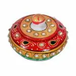 Craftam Red Marble Traditional Round Sindoor Dani, Box (Pack of 1)