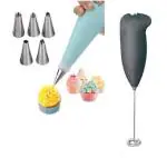 BLUE WONDER Cake Decorating 6 Pcs Nozzle with Stainless Steel Coffee Beater and (Multicolour, Pack of 2)