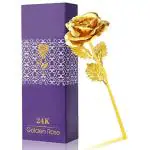 Manogyam Golden Rose 10 Gold Rose Artificial Flower (10 inch, Pack of 1, Single Flower)