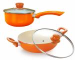 Nirlon Orange Aluminum NonStick Induction Ceramic Cookware Set, 2 pcs (KD24_ SP18)