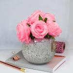 TIED RIBBONS Silk Rose Flowers with Glass Pot Vase 10.1 x 14.9 cm