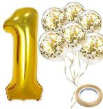 Festiko 40 Number 1 Gold Balloon And Gold Confetti Balloons, Foil Mylar Gold Balloons Party Supplies For 1st Birthday Party, Wedding, Engagement, Anniversary Party (Gold)