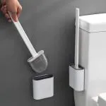 Sui Generis Silicone Toilet Cleaning Brush with Holder Toilet Anti Drip Set Toilet Cleaner Brush with Holder Stand for Western Toilet and Indian Toilet Brush with Holder Stand (White)