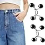 J3G 2 Sets Adjustable Waist Buckle Extender for Jeans, Detachable Jean Buttons Pins for Loose Jeans Pants Pearl Designed Waist Extender Buttons Fit for Instant Button (Black Pearl)
