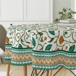 Astitva Premium Cotton 60 Inch Circular Table Cloth | Green Lotus Print Round 4 Seater Table Cover with Designed Border, (60 Inch Dia), 1Pc