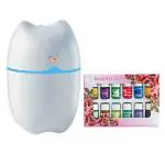 TAYLORED HOME 3-in-1 USB Powered Cute Cat Styled Small Cool Mist Air Humidifier Ultrasonic Aroma Diffuser & Set of 12 Water-Soluble Plant Essential Oils Colorful Night Light with 2 Modes (A6 White)