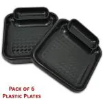 Inpro Stylish Plastic Plates in 6 Black Color for Serving Snacks / Kitchen crockery / pasta plate / Half plate- Plastic Snacks plates-half plates-small plate- plastic kitchen crockery or parties Set of 6 Black Snacks Plastic Plates (Set Of 6 Plates).