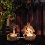 Blissful Decors Cast Iron Jesus and Holy Cross Shadow Tea Light Holder with Tea Light Candle for Home Decoration - Pack of 2