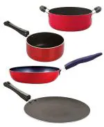 Nirlon 4 pcs of Red, Black Non-stick Aluminium Kitchen Cookware Set with Bakelite Handle Standard