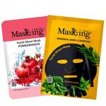Masking Beauty Facial Sheet Mask of Pomegranate for Skin Regeneration 20ml (Pack Of 1) & Masking Diva Moringa, Mint & Charcoal Facial Sheet Mask for Skin Detoxifying 25ml (Pack Of 1) for Women & Men
