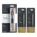 Parker Vector Standard Chrome Trim Ballpen Blue & Quink Flow Refill