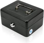 Crevizon 6 Inch Cash Box with Key And Removable Plastic Tray Metal Storage Pretty Deposit Keeping Your Coins And Notes Safe (BLack)