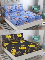 VORDVIGO Glace Cotton Elastic Fitted Double Bedsheets Combo Pack of 2 Bedsheets with 4 Pillow Covers_Size-72x78+8 inches